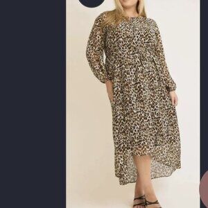 Leopard Chiffon Midi Dress NWT